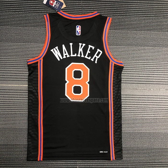 Camiseta New York Knicks Kemba Walker NO 8 Ciudad 2021-22 Negro